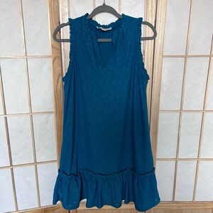 Michael Kors Teal Eyelet Shift Dress Ruffle Hem Sleeveless Women M